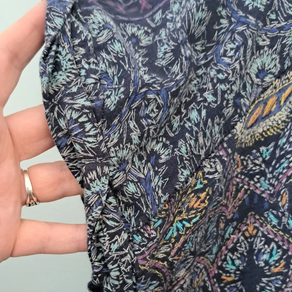 Lucky Brand Blue Multicolor Paisley Print Split Tail Women's 2X Short Sleeve - Picture 3 of 9